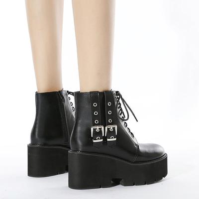 Fashion Leather Gothic Black Boots Women Heel Sexy Chain Chunky Heel Platform Boots Female Punk Style Ankle Boots Zipper589