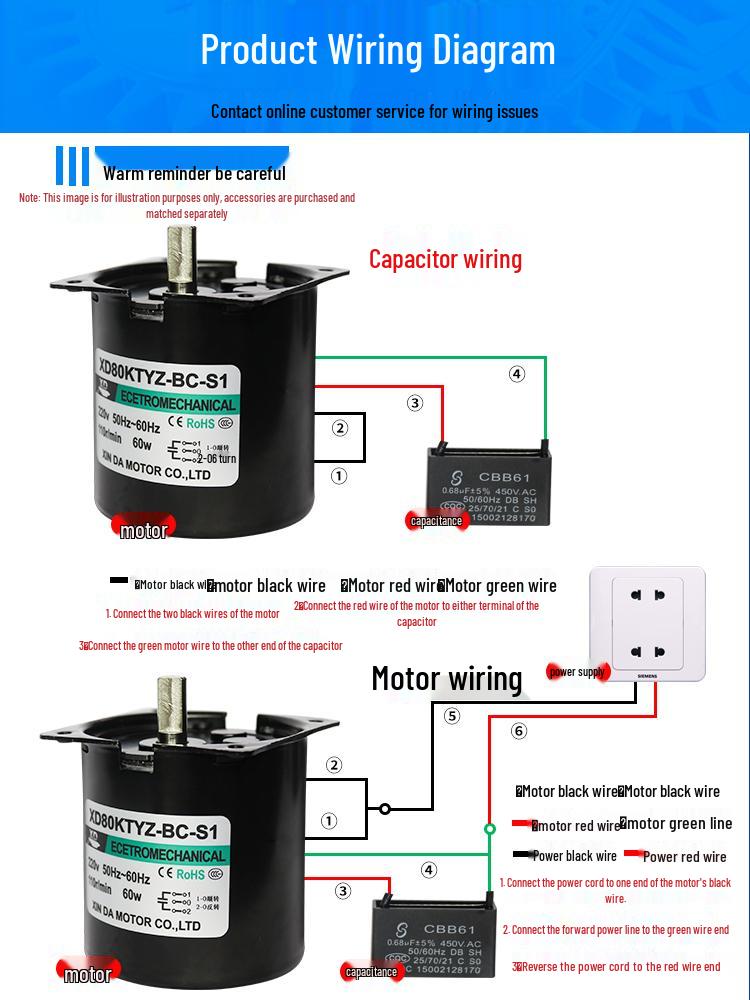 80KTYZ Mini Reversible 220V AC Permanent Magnet Synchronous Motor with High Torque and 60W Gear Reduction