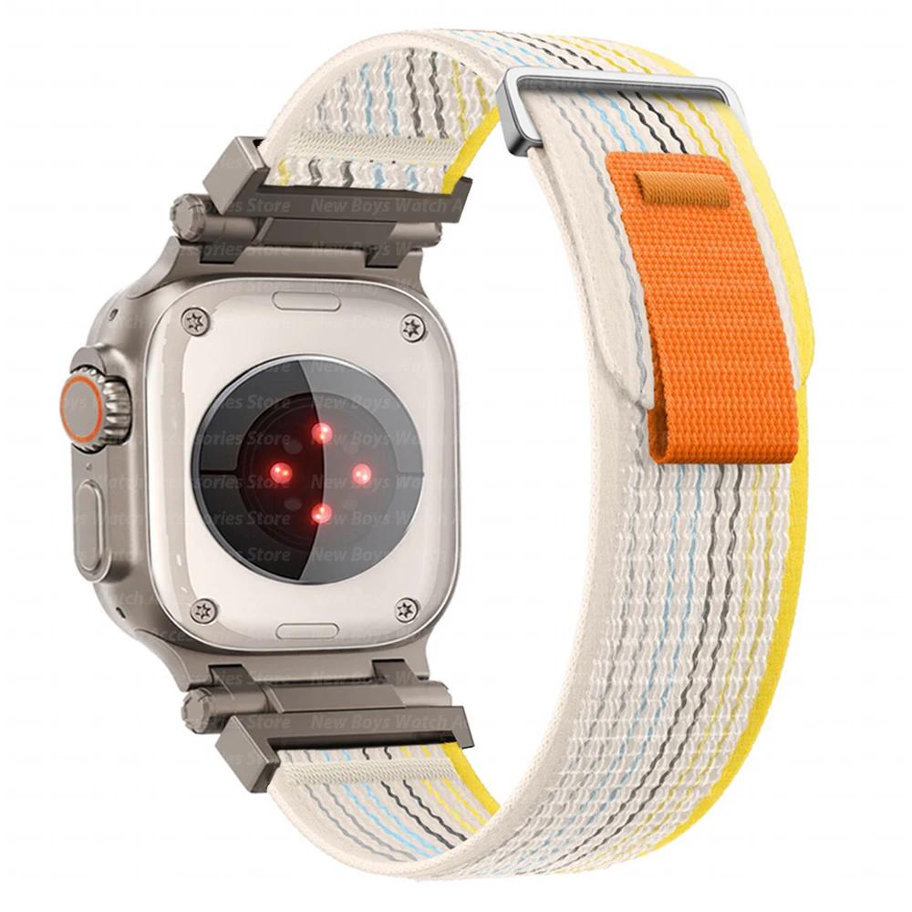 Nylon Strap For Apple Watch Ultra 2/1 49mm 46mm 45mm 44mm Metal Connector Bracelet For iWatch Series 10 9 8 7 6 5 4 se Men Band
