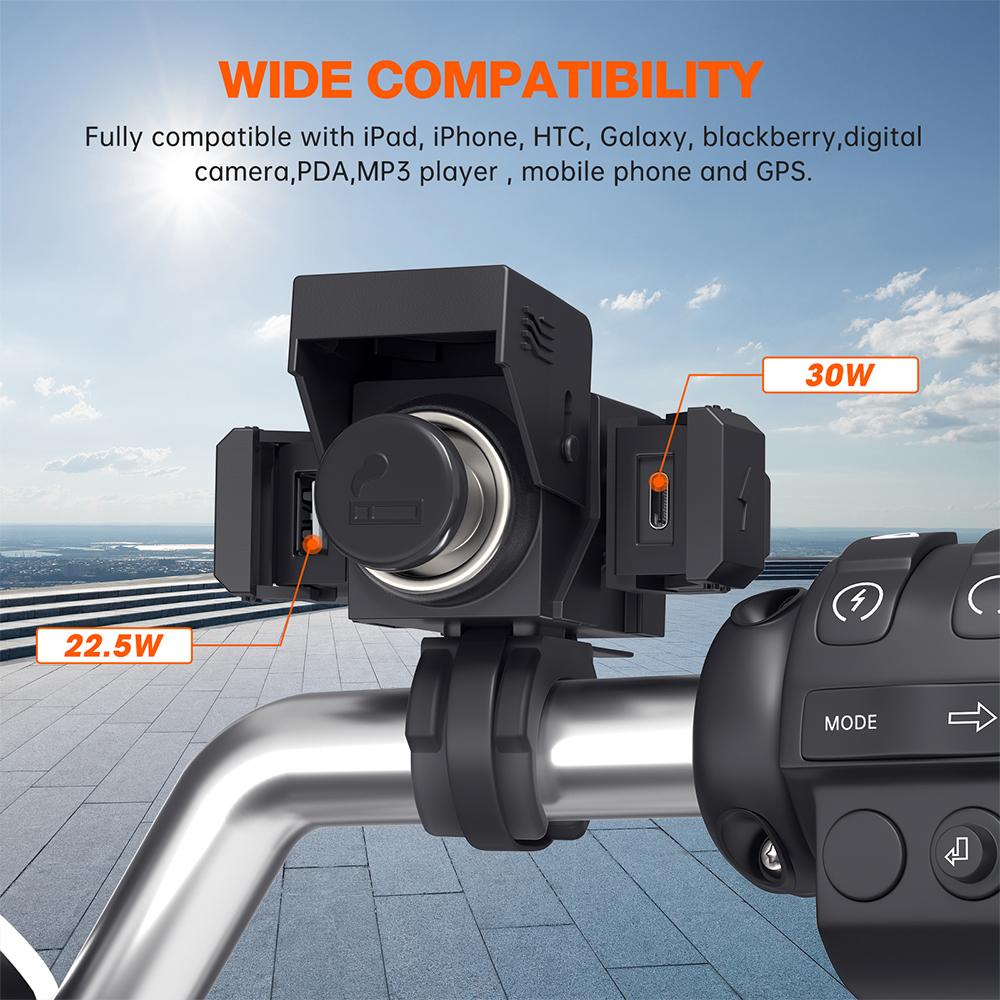 PD QC3.0 3-in-1 Power Socket USB Type C With Cigarette Lighter Motorcycle Battery Charger Connector Intelligent Multifunctional