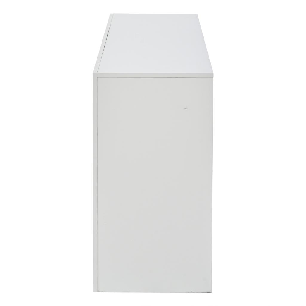 160*40*75cm Side Cabinet with LED Light Strip and 3 Drawers, Chest of Drawers with 14 Storage Compartments, Tempered Glass Bottom Panel, White