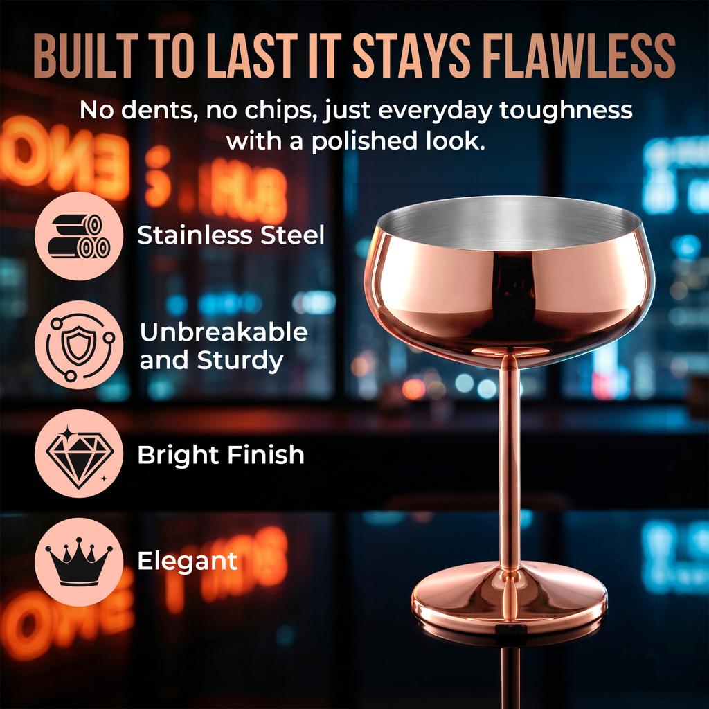 Stainless Steel Glass Rose Gold Metal Martell Wine Glass Bar Party Cocktail Champagne Glass Red Wine Glass Drinkware Barware Cup 7