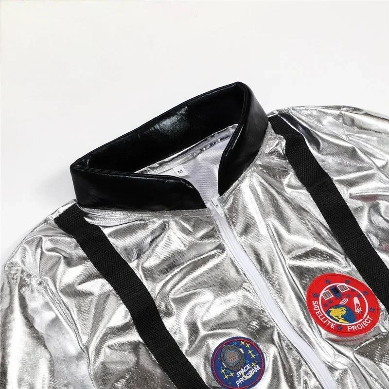 Boys Girls Astronaut Costume Silver Space Suit Halloween Role Play Costume for Kids Party Performance New Year Carnival Gift
