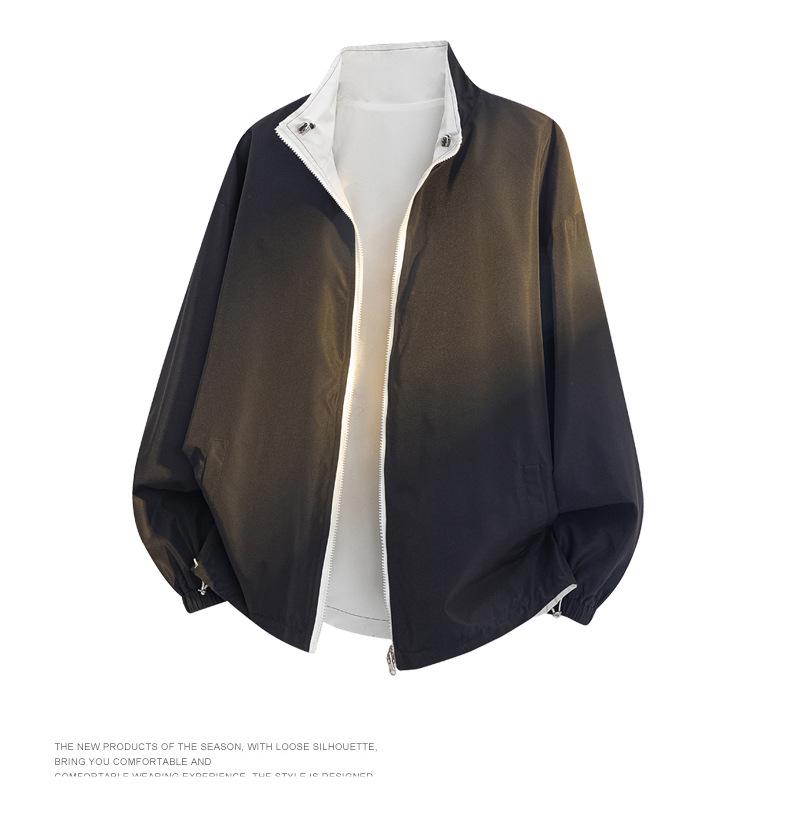 Reversible Stand Collar Unisex Jacket, 2025 Spring/Autumn, American Plus Size, Loose Fit, Casual Windproof Design.