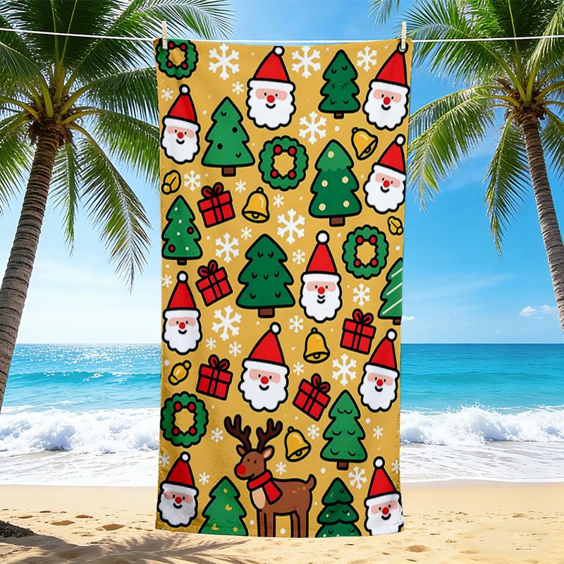 1Pc Christmas Festive Elements Beach Towel Quick Dry Multiuse For Beach Pool Gym Yoga Home Travel Christmas Halloween Xmas Gift S1169