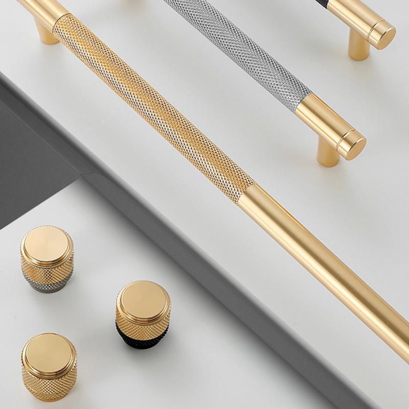 Nordic Light Luxury Zlatá Šedá Černá Úchyty pro skříňky a zásuvky Dlouhé vroubkované T-bar úchyty pro Klika dvířek nábytku
