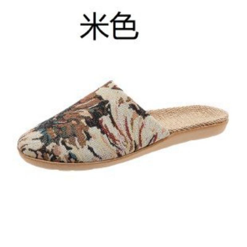 New linen slippers breathable sweat-absorbing indoor home shoes lightweight silent four-season cool slippers