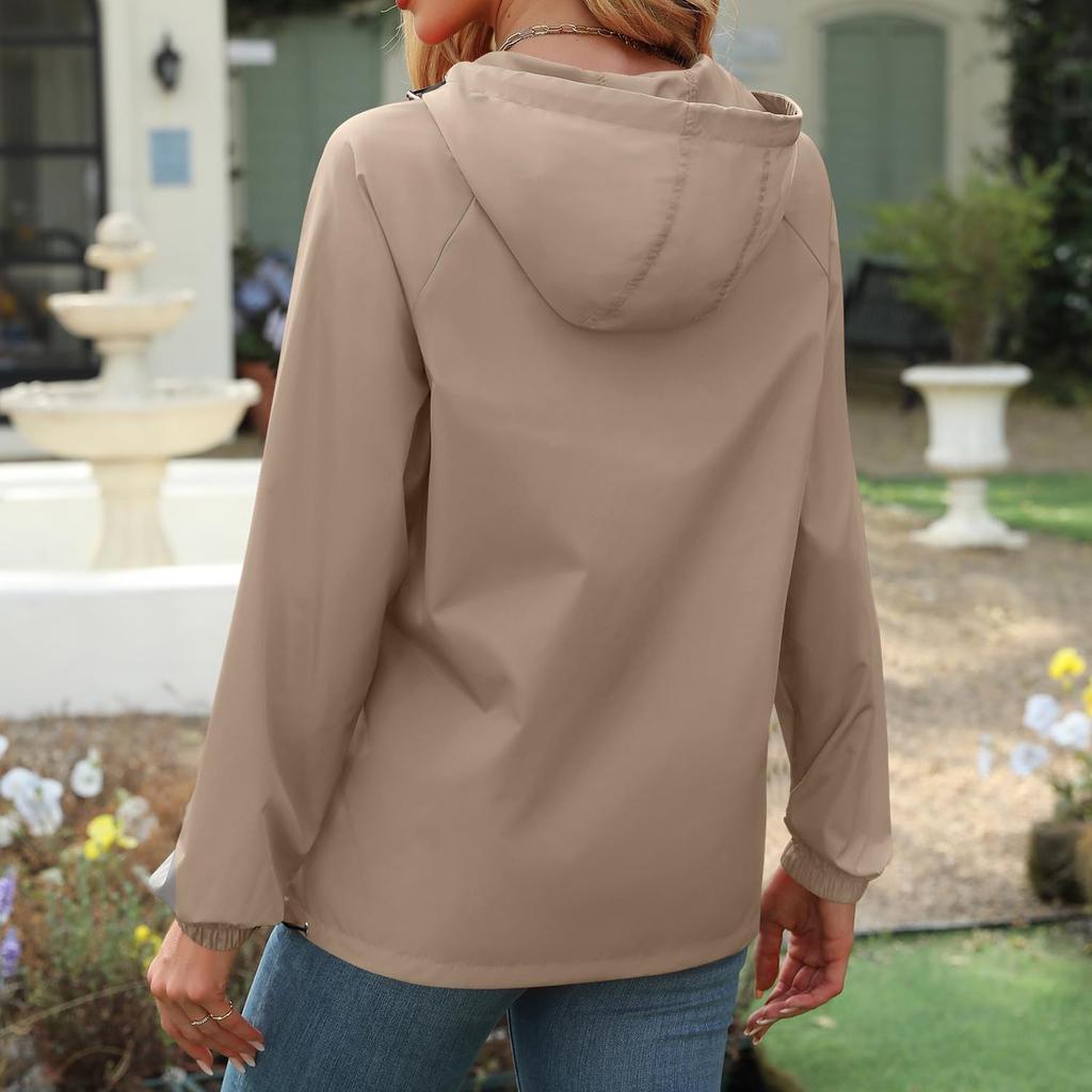Jacket Women Waterproof Windbreaker Lightweight Rain Jackets With Pockets Packable Raincoats For Women With Hood