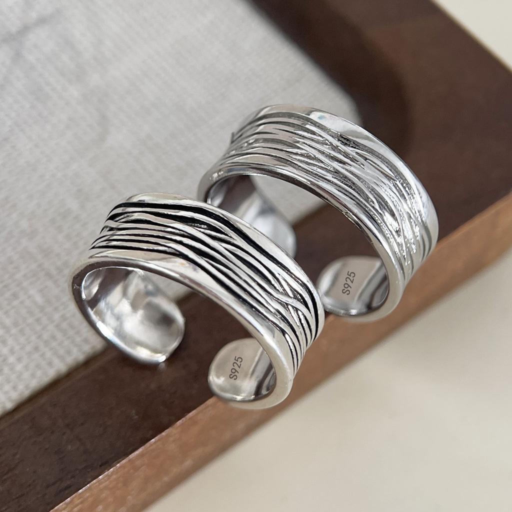 BF CLUB 925 Sterling Rings for Women Simple Geometric Handmade Irregular Retro Vintage Wide Strip Ring Allergy For Birthday Gift