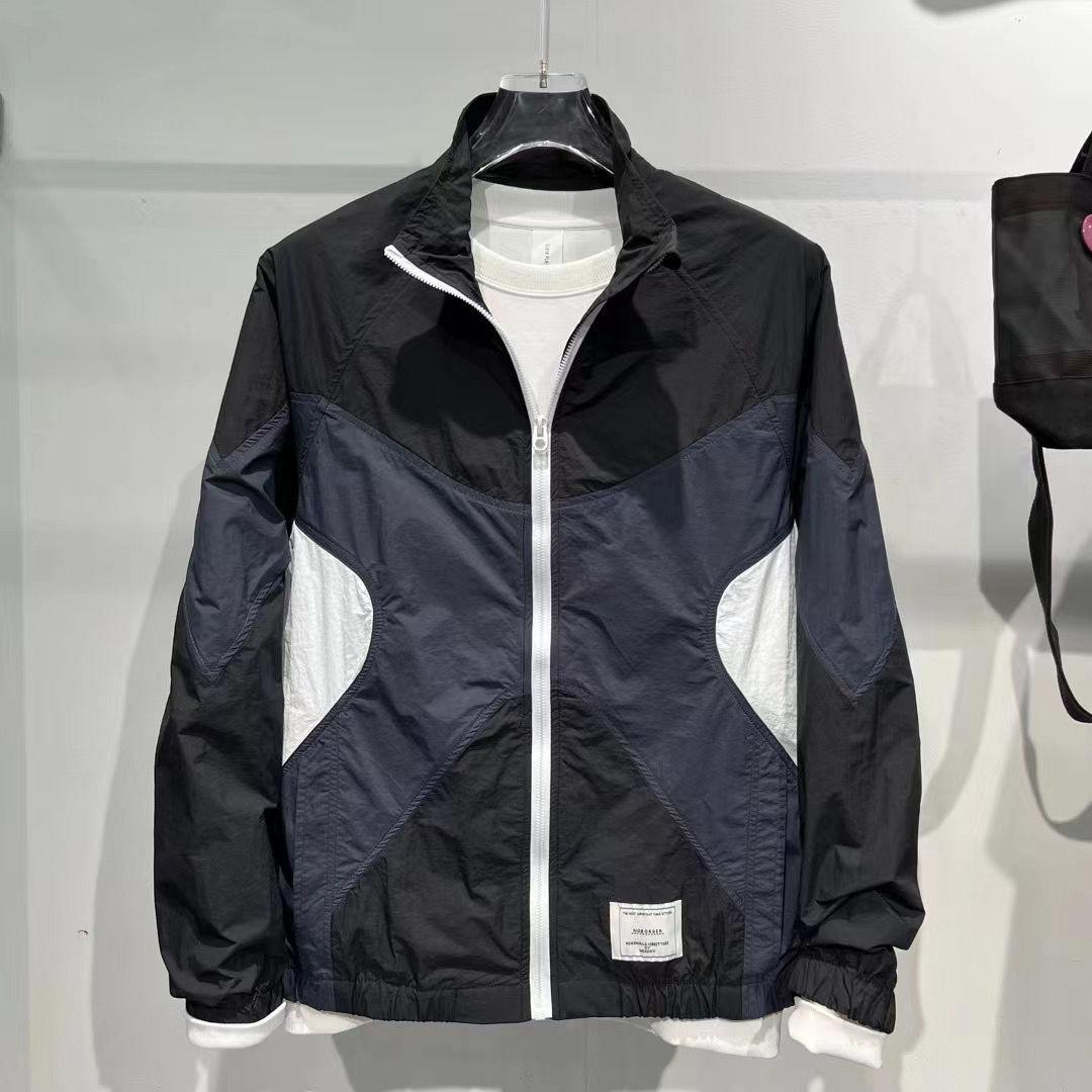 

Summer New Ice Silk Sun Protection Stand Collar Thin Personality Color Collision Men Sports Coat Splice L чорний