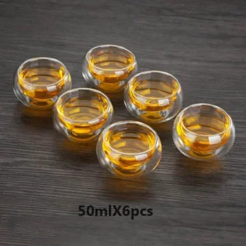 Heat-Resistant Transparent Double Layer Glass, Small Kung Fu Tea Cup Set, Serving Cups, Heat Insulation Hot Mug, Chinese Teacups