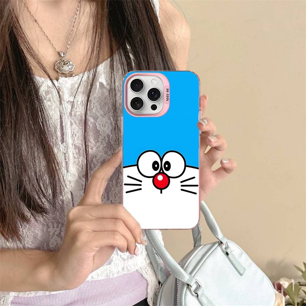 Cute Cartoon D-Doraemons Phone Case For IPhone 17 16 15 14 11 12 13 Pro Max Plus Pro Colored Silver Cover
