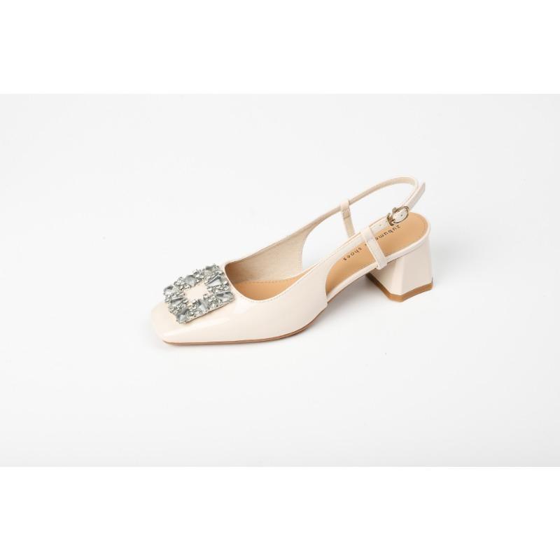 9-High-heeled bag head sandals women's summer new thick-heeled square head high-heeled shoes rhinestone shallow mouth single shoes