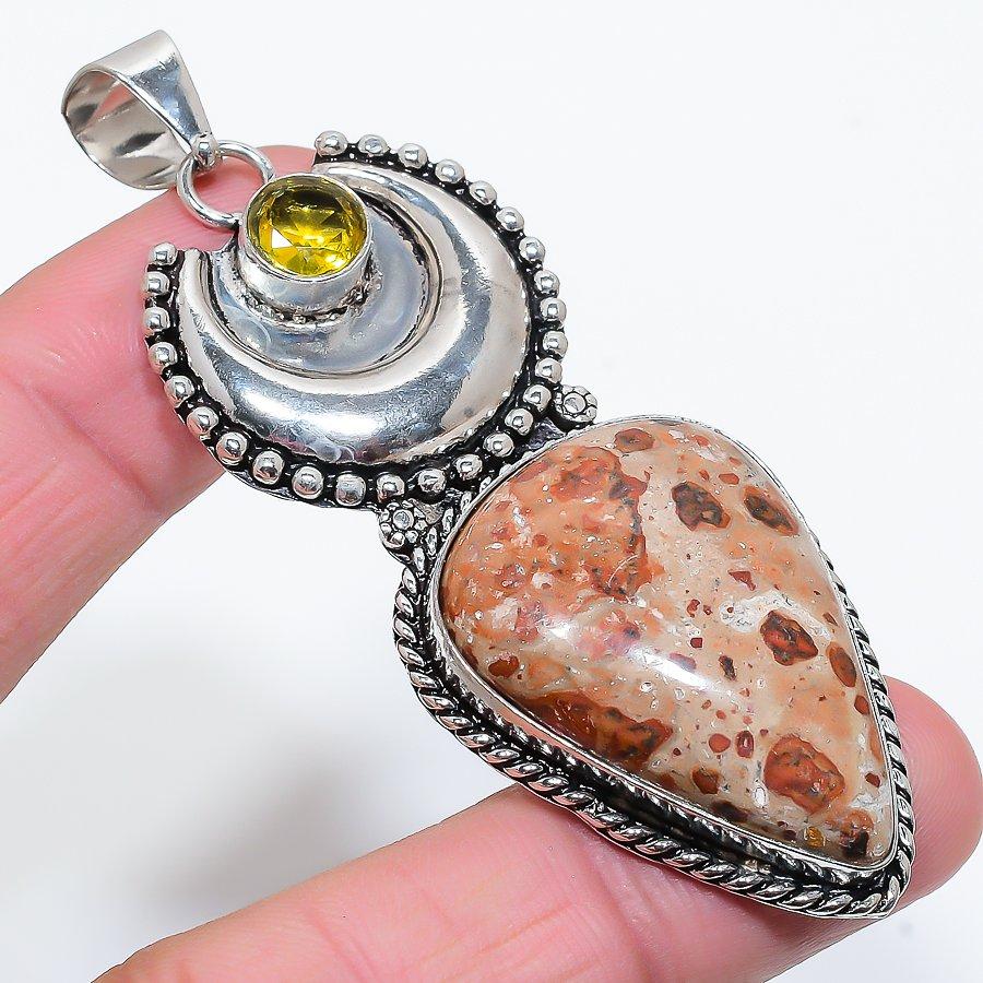 

Leopard Skin Jasper, Citrine Gemstone Handmade Jewelry Pendant 3.15 SR-10594