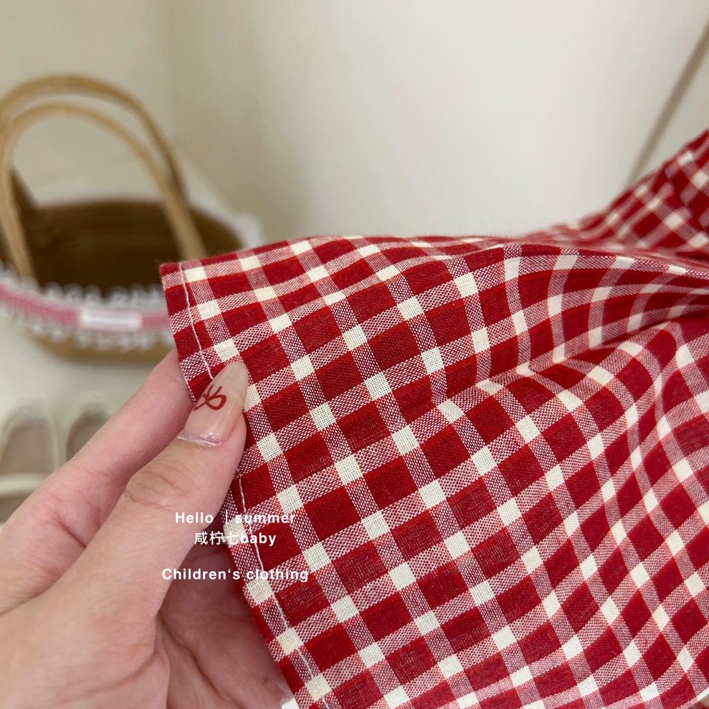 Girls Summer Plaid Vest Dress With Collar And Bow Baby Sleeveless Sundress Cute Children Casual Outfit For Kids