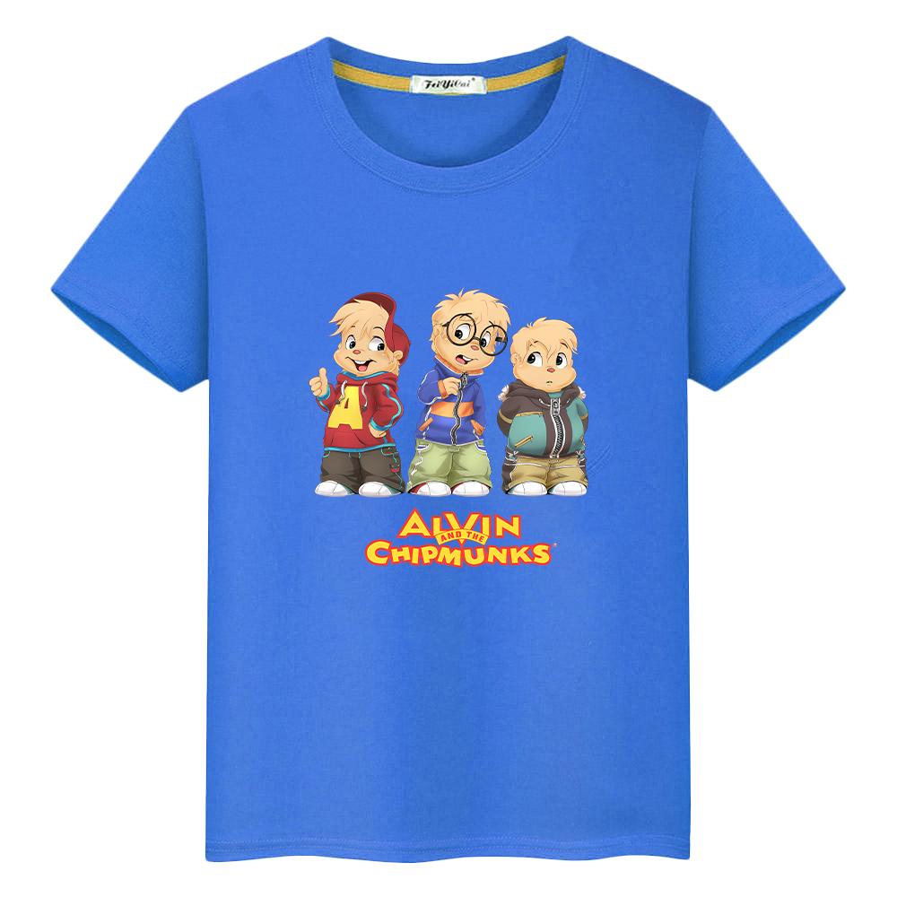 

костюм Елвіна та бурундуків Принтована футболка для дітей хлопчика 10 років 100% бавовна Каваї футболки Милі топи y2k аніме Короткий одяг для дівчаток 150 синій