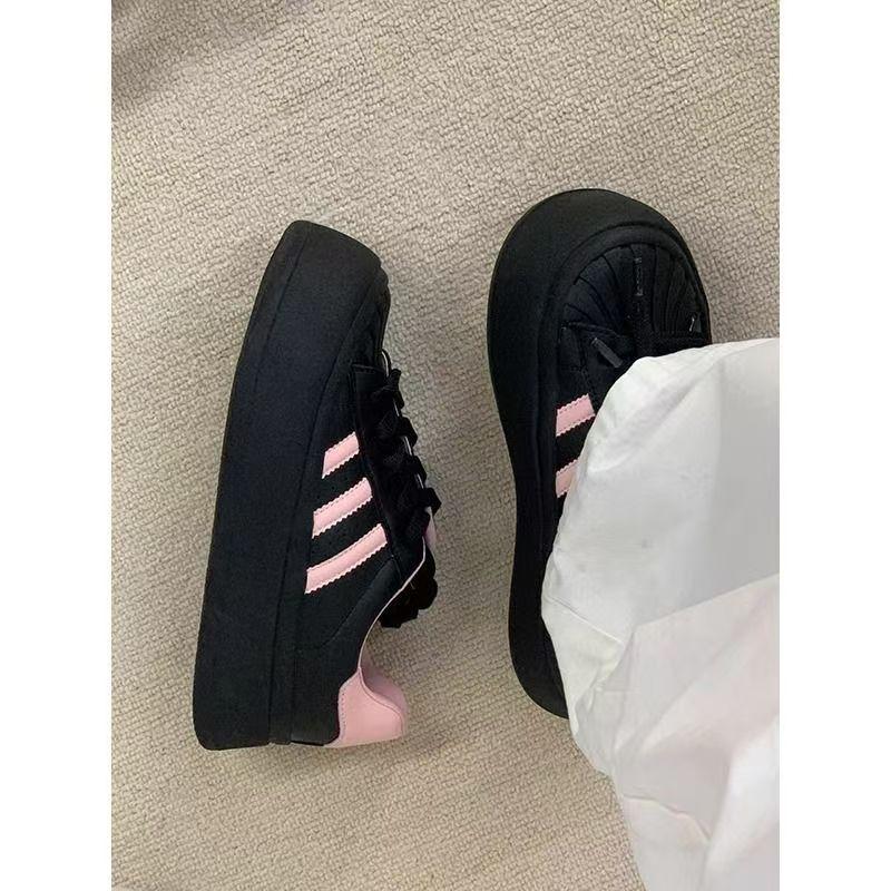 Shell head black board shoes women's summer new round head platform casual panda shoes big head doll shoes