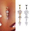 European & American Water Drop Flower Belly Button Ring with Diamond Pendant