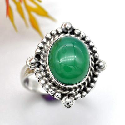 Natürlicher grüner Onyx-Ring mit Edelstein 925er Sterlingsilber-Ring, handgefertigter Stein, massiver Boho-Chic-Steinschmuck für Frauen – 5,77 g