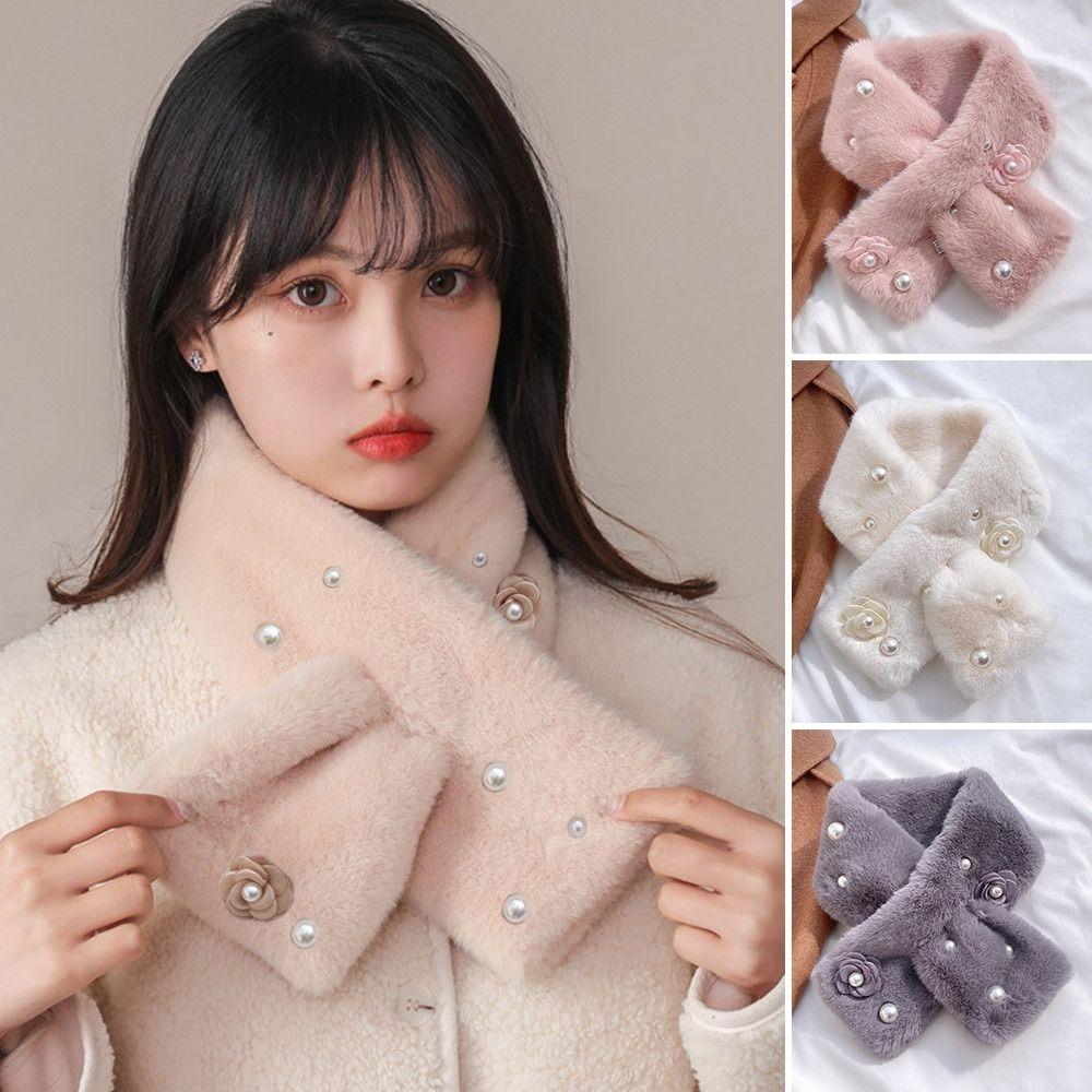 Thickened Plush Neckerchief Warm Cross Neck Scarf Fashion Faux Rabbit Fur Scarf  Women