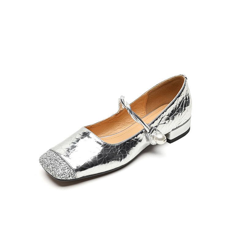 

Summer super soft light mouth flat bottom French beautiful Mary Jane single shoes women s fashion with skirt silver 35
