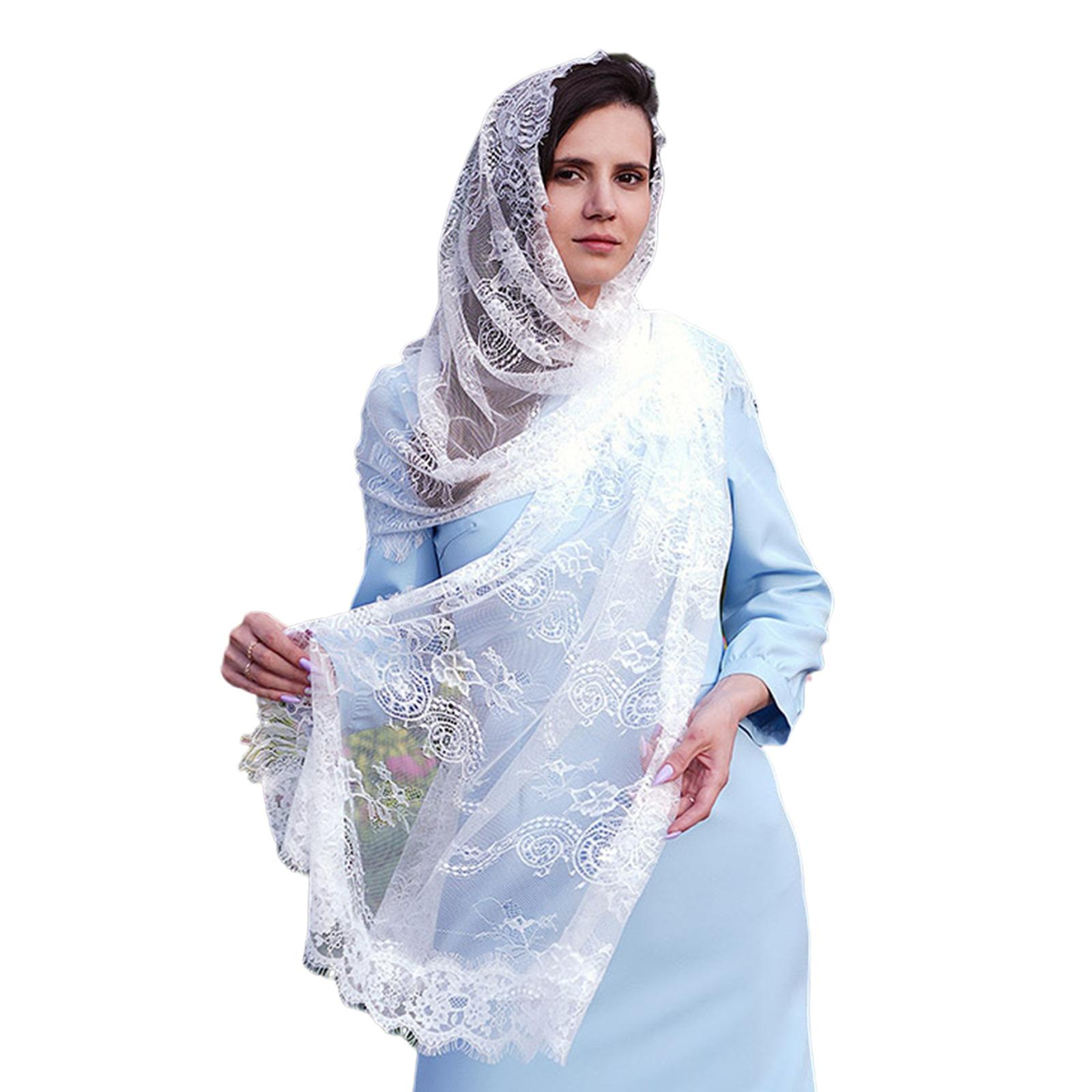 

Religious Lace Veils for Formal Occasion Elegant Latin Mass Headscarf Wedding Veils for Lady Church Mantilla Head Covering 1 белый