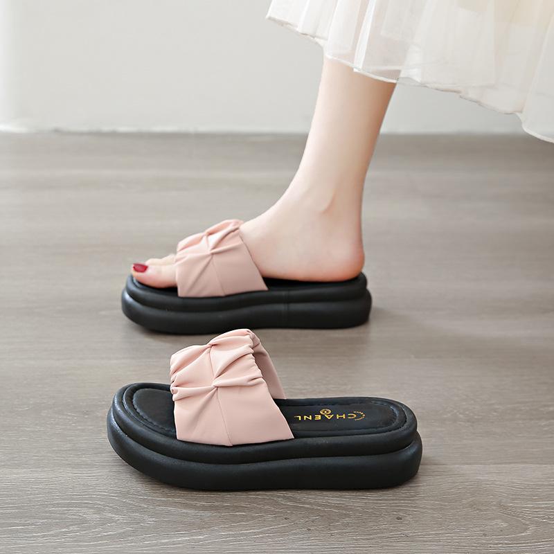 One-word Slippers Women's Beach Wear Fashion Casual Platform Slippers Women's 2025 Summer New Comfortable Fairy Sandals