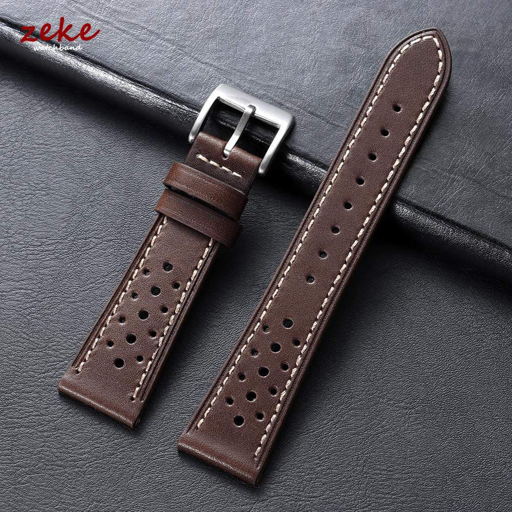 20mm 22mm 24mm Vintage Top-Grain Cowhide Strap for Men Women Universal Genuine Leather WatchBand Brown Breathable Sport Bracelet