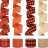 Catching Thanksgiving Eye Burlap Ribbon Set With Elegant Orange Checkered Patterns For Styling Home