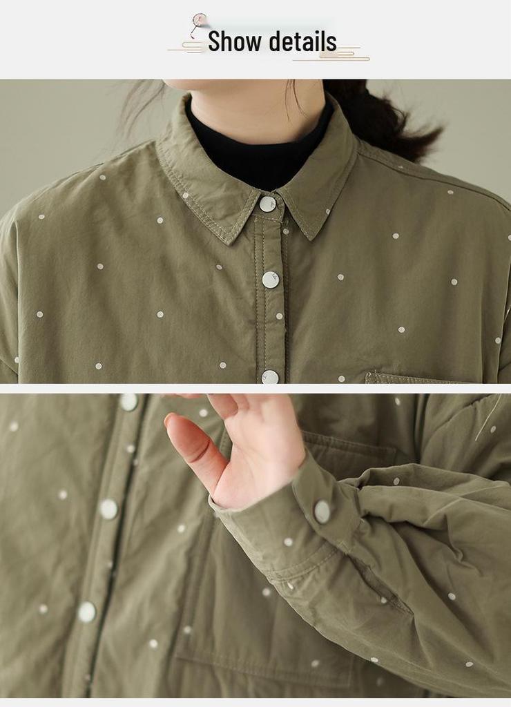 Gesteppte Polka-Dot-Print Damen Übergröße Baumwoll-Hemdjacke