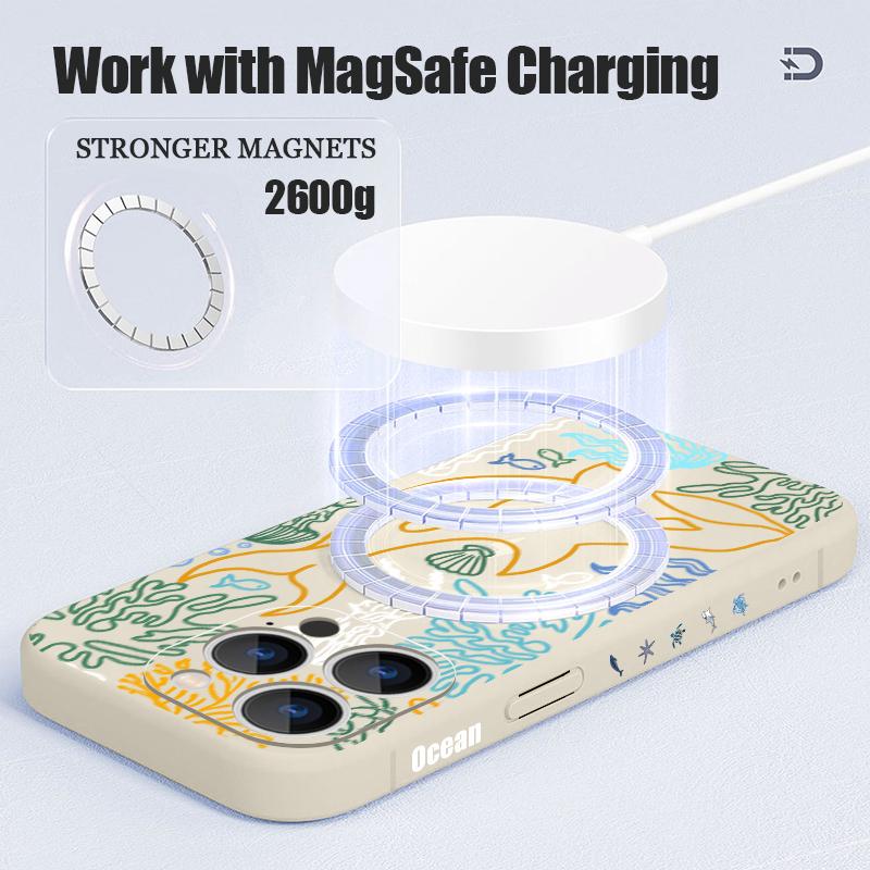 Magnetic For Magsafe Case For iPhone 17 Pro Max Fantasy Ocean Line Whale Print Soft Silicone Phone Back Cover For iPhone 16 15 14 13 Pro Max 16e 17e