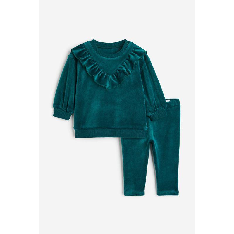 

HM Children s Clothing Infant Suit (Girl) 2-Piece Autumn Soft Velvet Ruffles Long Sleeves Leggings 1187749 Emerald green 66/48