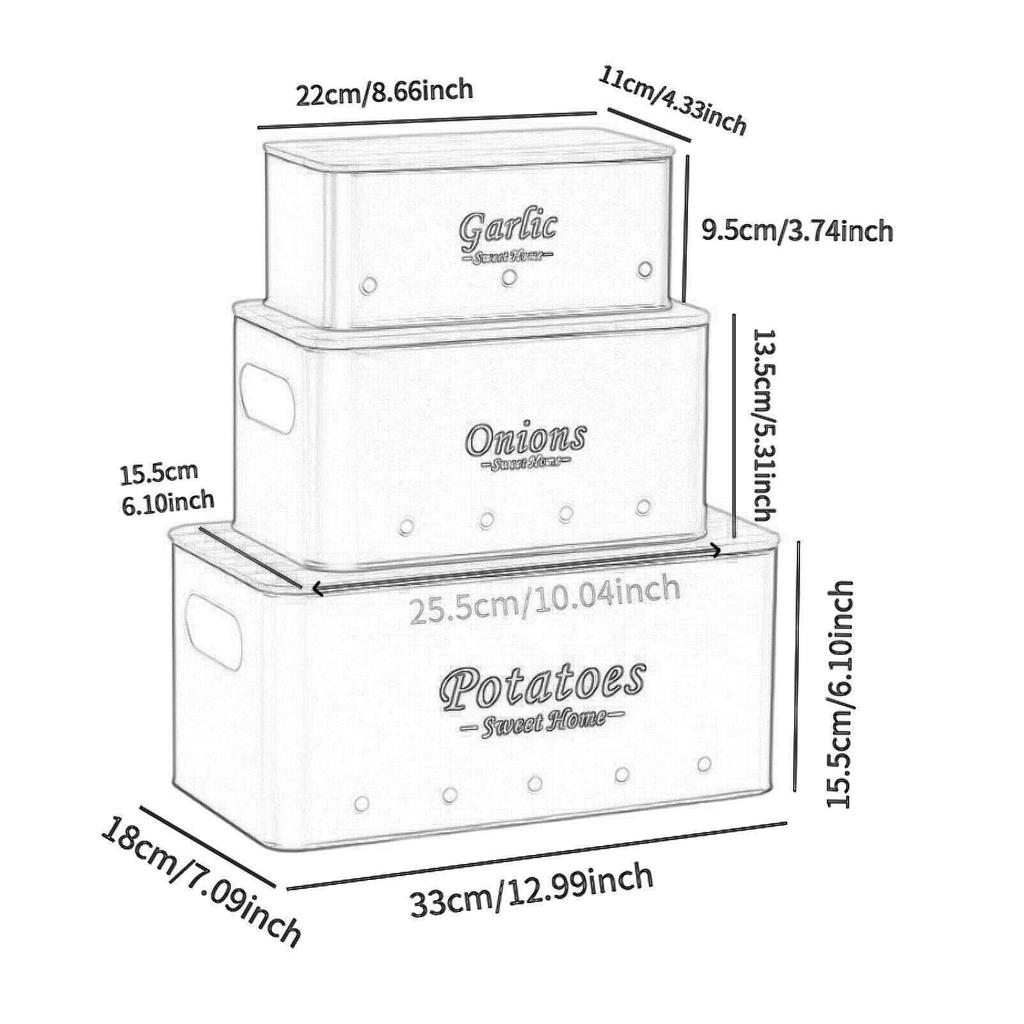 3 Pack Potato Onion Storage Canisters for Kitchen Use