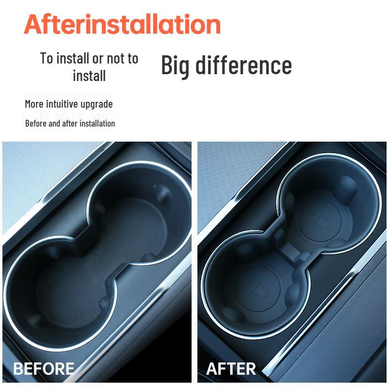 Tesla Model Y/3 Refreshed Center Console Cup Holder Silicone Cover & Coaster Accessory.