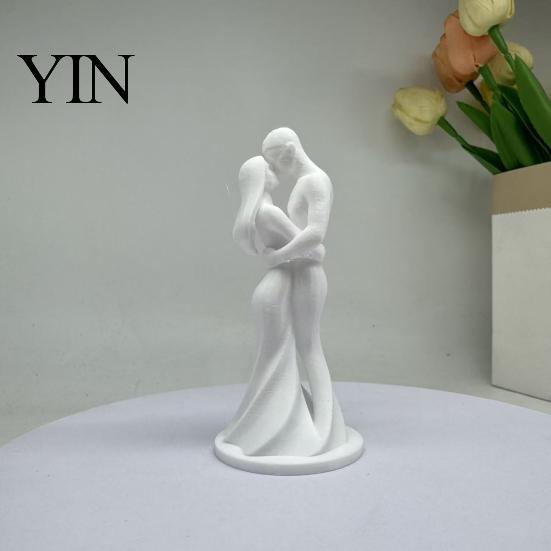Durable Couple Figurine 3D Printed Black & White Hugging Statue, Minimalist Modern Sculpture with Abstract Embrace Love Form, Romantic Desk Decor for