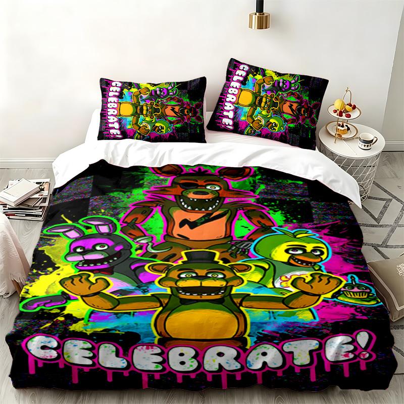 Five Nights At Freddy 3pc Set Perfect for Bedroom Use Comfortable Bedding Set Includes a Duvet Cover and Two Pillowcases Ideal Birthday or Christmas G