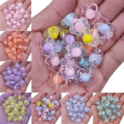 Necklace Bracelet DIY Crafts 10Pcs 17mm Double Layer Flower Shape Transparent For Jewelry Making Loose Beads Acrylic Pendant Candy Color Beads