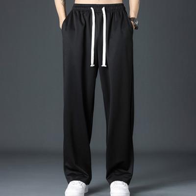 Men Sport Pants Loose Straight Wide Leg Drawstring Elastic Waist Soft Breathable Solid Color Gym Traning Jogging Sweatpants Full Length Trousers