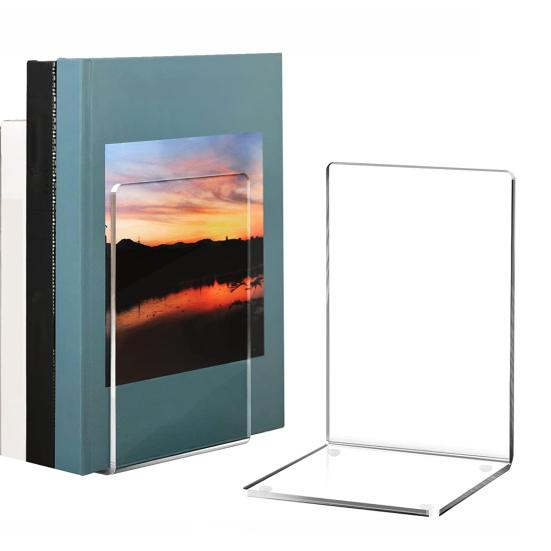 4Pcs Book End Transparent Acrylic Bookends Smooth Surface L-Shaped Book Storage Rack School