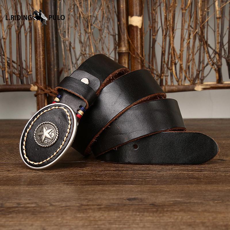 Personality Trend Wild Thick First Layer Cowhide Smooth Buckle Belt Men's Genuine Leather Buckle Retro Belt