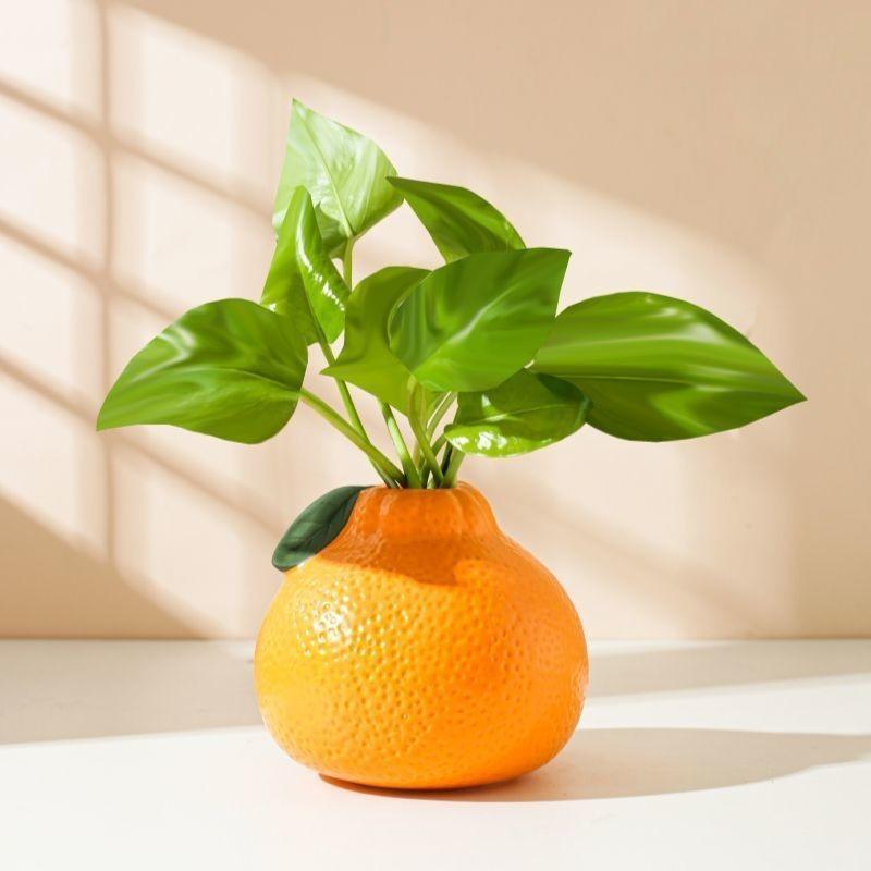 Niedliche Keramikvase in Orangenform, Kreativer Hydrokultur-Pflanztopf, Schreibtisch-Grünpflanzen-Dekoration für Zuhause Wohnzimmer