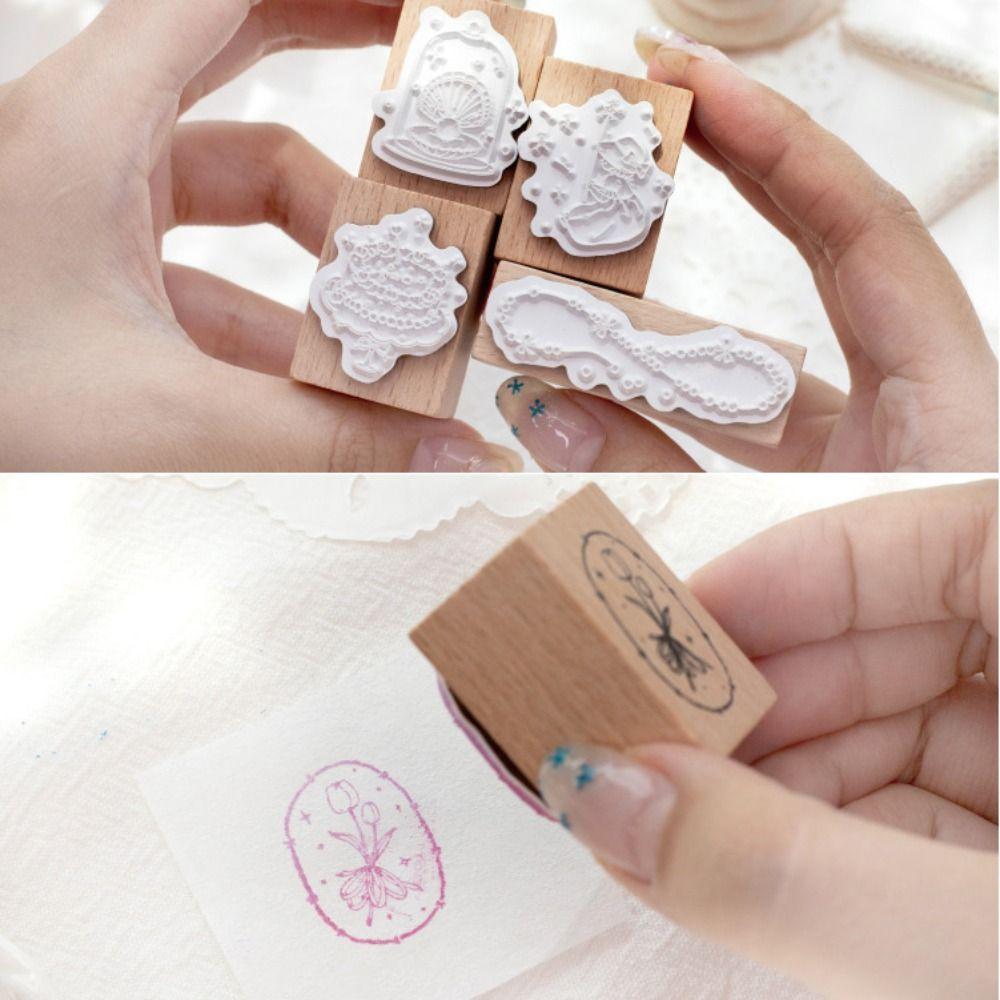 Cute Wood Stamp Artistic Style Minimalist Girl's Diary Stamp Wooden Forest Style Stationery Stamps
