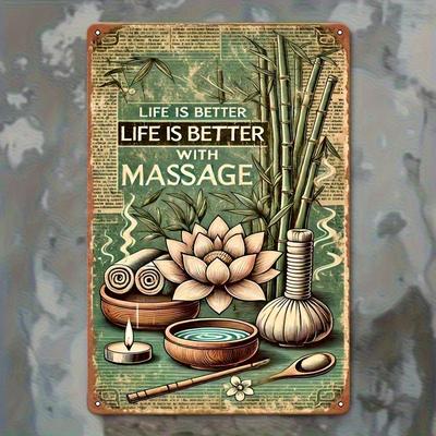 [2D Flat] 1pc, Massage Makes Life Better- Vintage Metal Tin Painting, Art Decoration, Easy To Install, 19.81X29.97 Cm, Indoor An