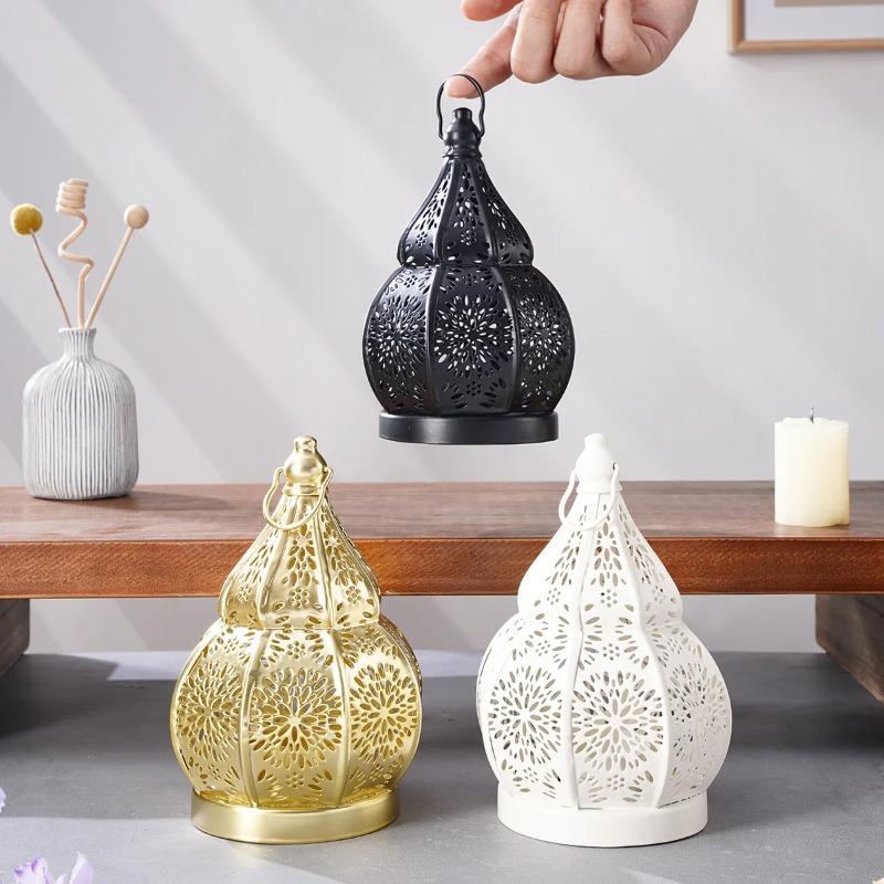 1pcs Iron Gourd Hollow Candlestick Projection Atmosphere Garden Lamp Courtyard Decoration Lamp Home Decoration Ornament