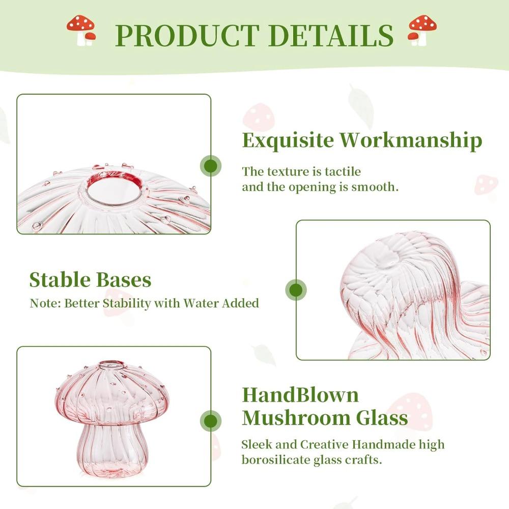 5pcs Mushroom Glass Planter Colored Plant Propagation Station Mini Terrarium for Plants Unique Small Glass Vase for Flowers