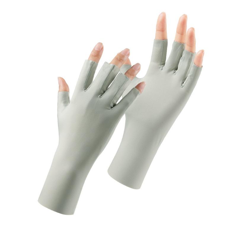 Sunscreen Nail Gloves Women's UV Protection Summer Thin Leaky Finger Breathable Outdoor Driving Ice Silk Half Finger Gloves