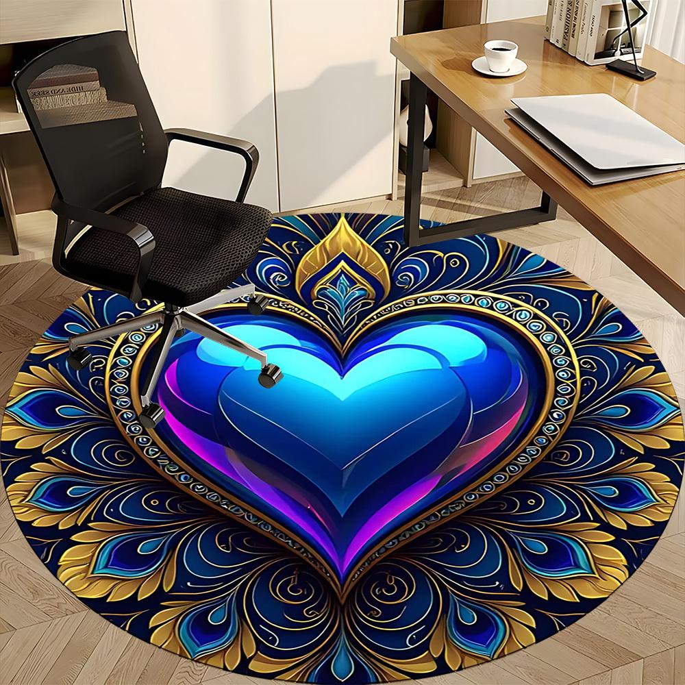1PC Heart Mandala Office Round Area Rug, Indoor Mat Suitable For Office, Under Office Chairs Bedroom Living Room Home Decor, Room DecoT1223079