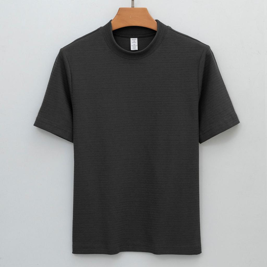 300g Cotton Youth T-shirt Base Layer Short-sleeve for Women Crew Neck Wrinkle-free Pullover Half-high Collar Men's Minimalist Breathable Tops