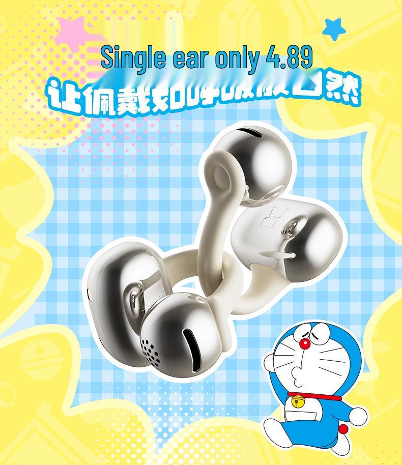 Doraemon Clip-On Open-Ear Bluetooth Headphones - Sports, Long Battery Life