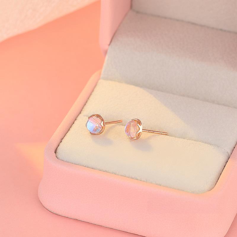 Rose Gold Egg-faced Moonstone Earrings Mini Cute Temperament Versatile Round Earrings New Style